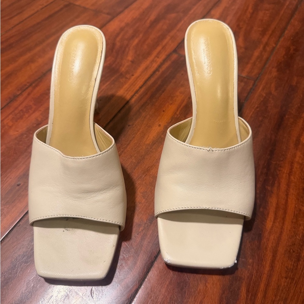 Tony Bianco Cream Square-Toe Mule Heels - Picture 2 of 11